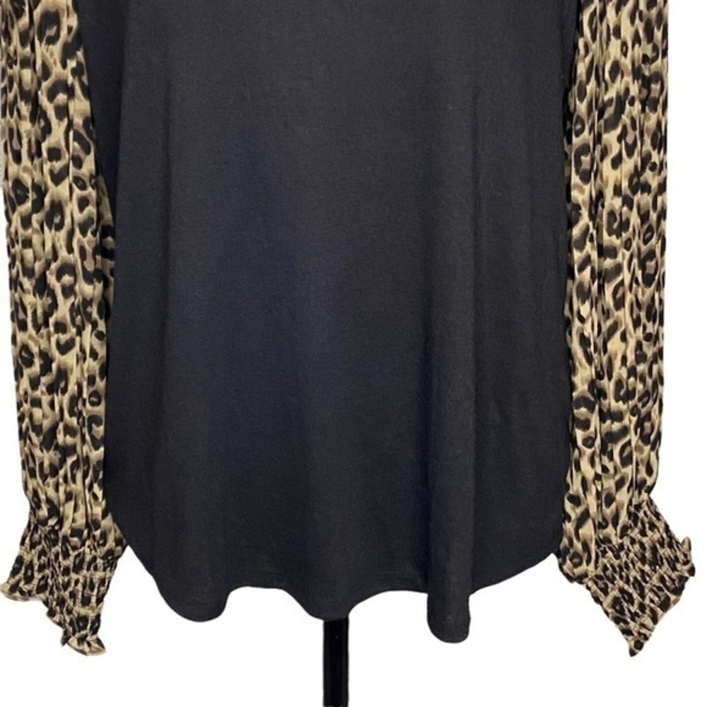 Entro Top Solid Black And Leopard Print Pleated S… - image 3